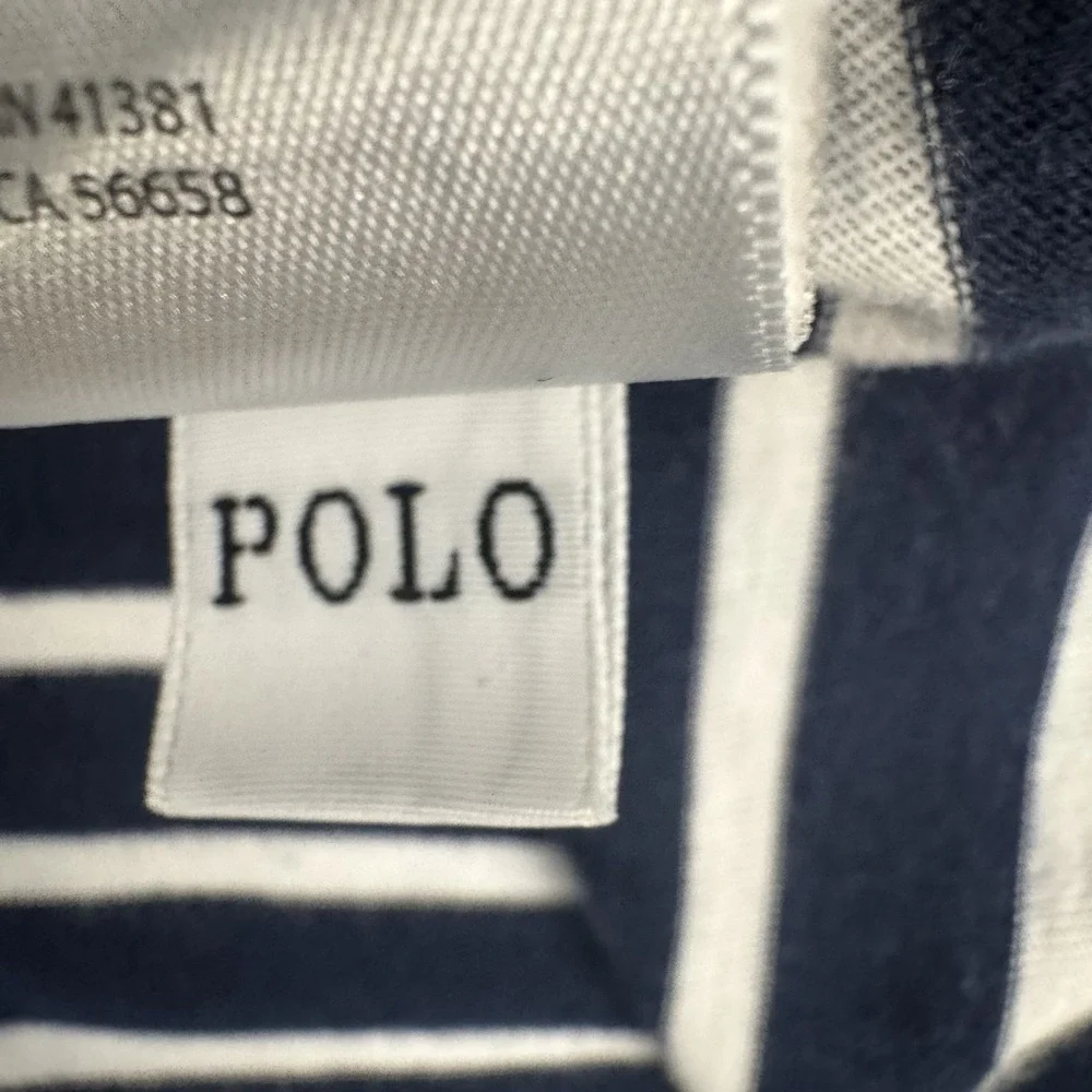 Polo Ralph Lauren Boys Sz L 14-16 Blue White Striped V Neck Short Sleeve T Shirt